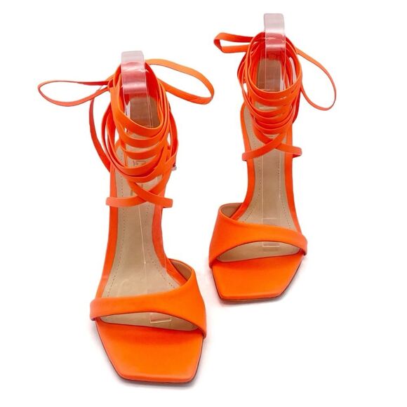 NEW Schutz Bryce Leather Stiletto Sandals Acid Orange Lace-Up Sandals Size 5.5 - Picture 9 of 16